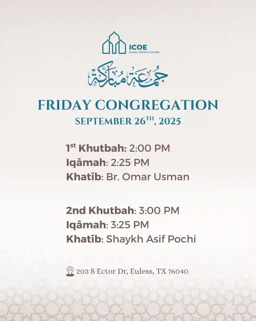 Friday Congregation 26th September, 2025