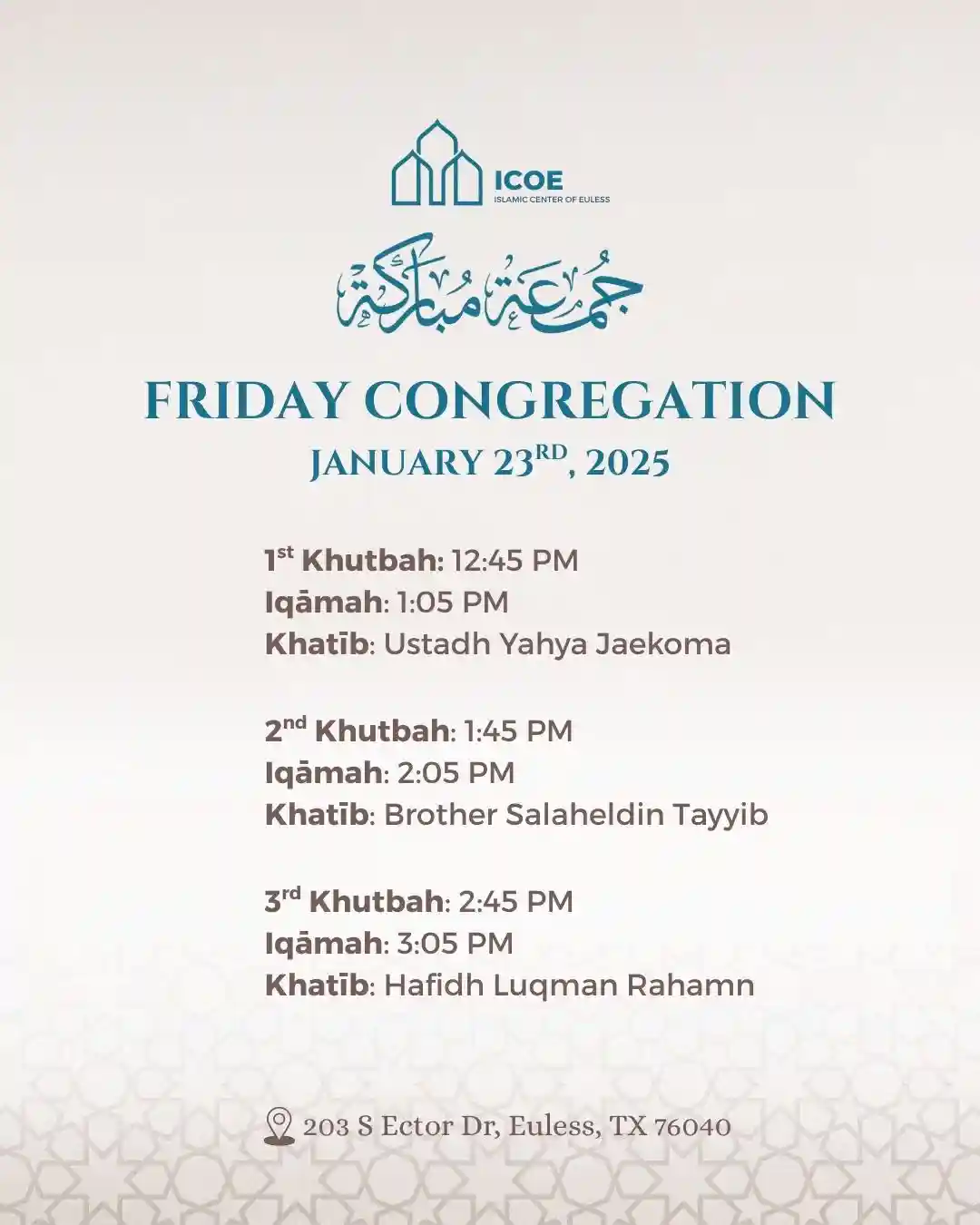 Friday Congregation 23rd January 2026