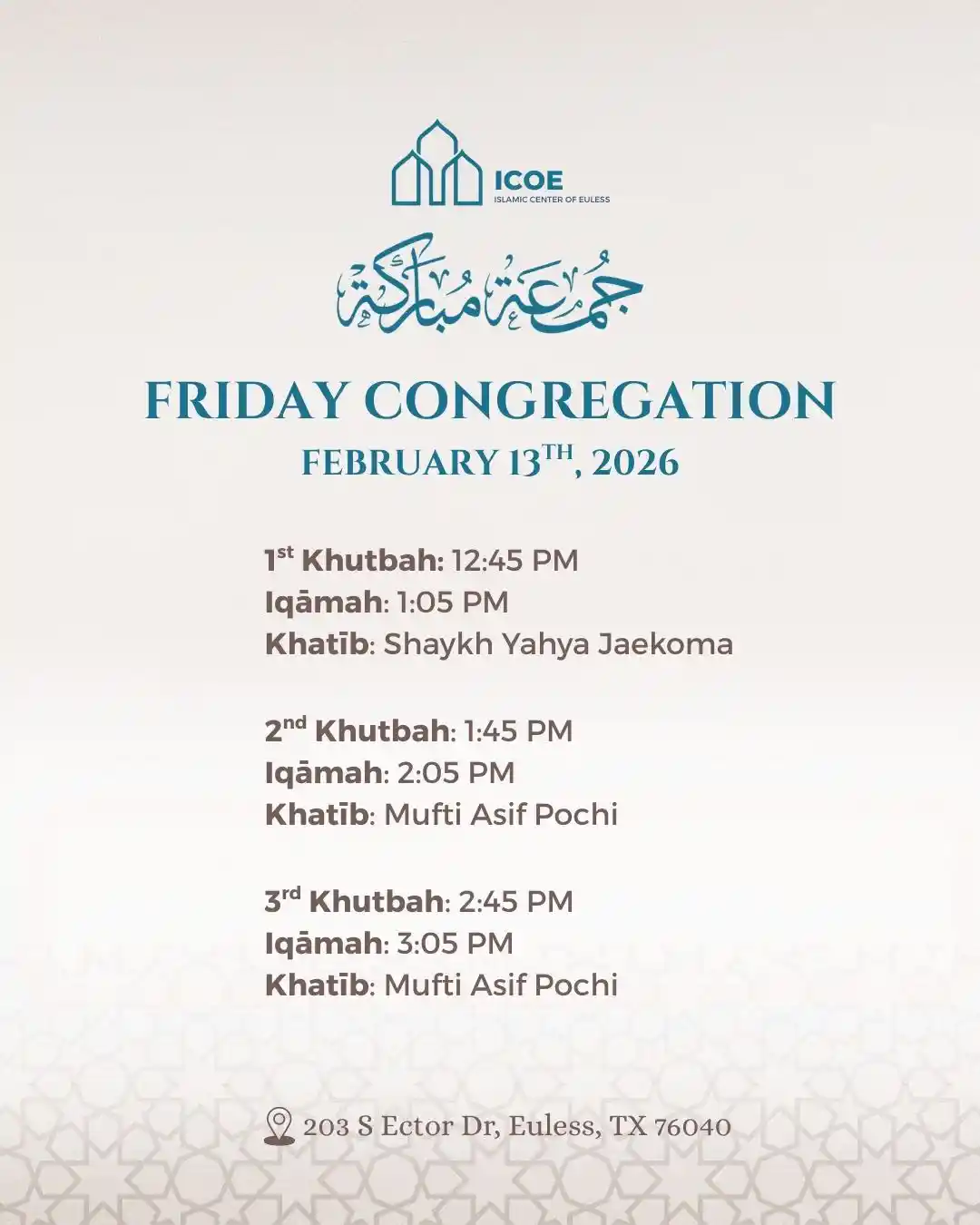 Friday Congregation 13th February 2026