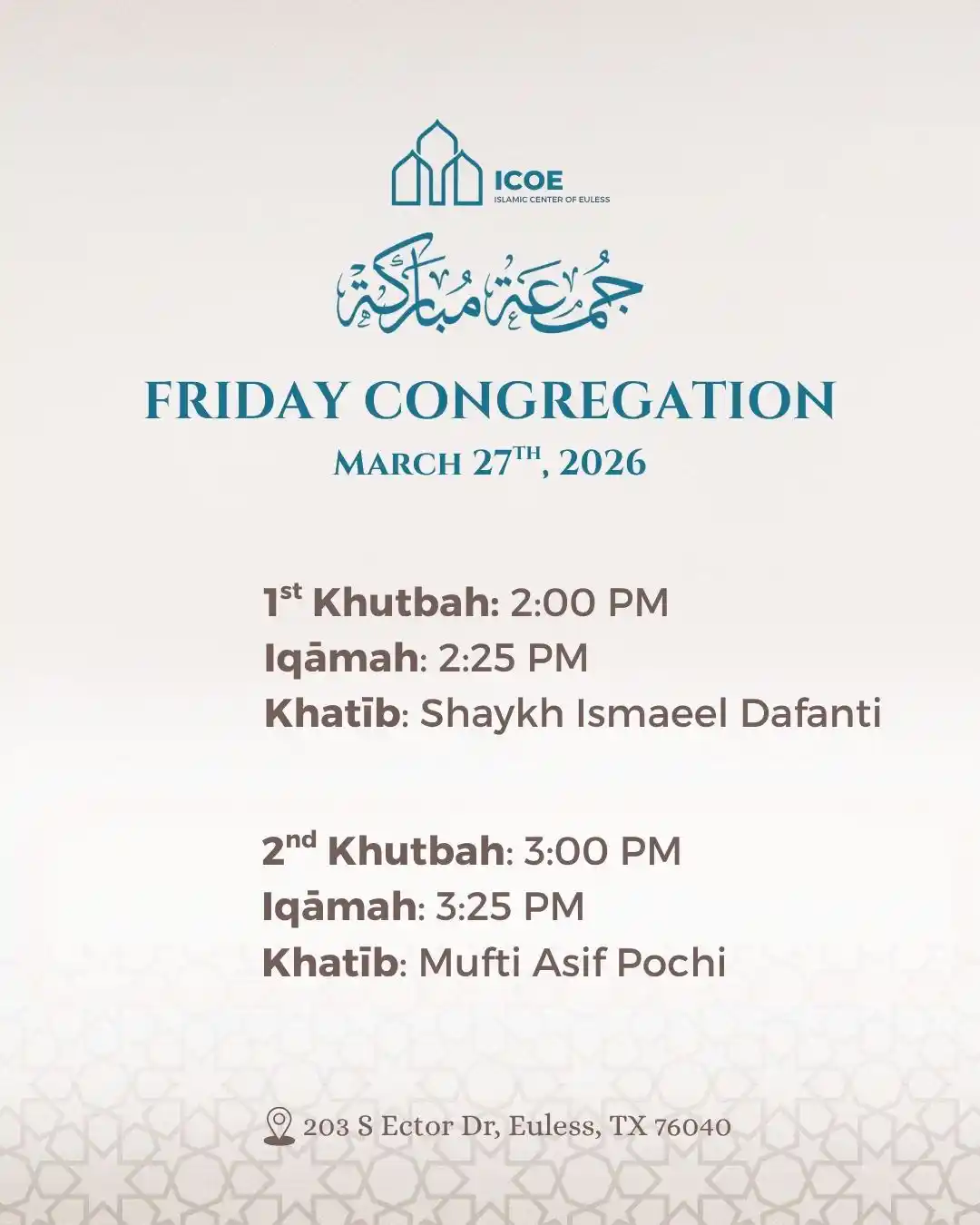 Friday Congregation 27th March 2026