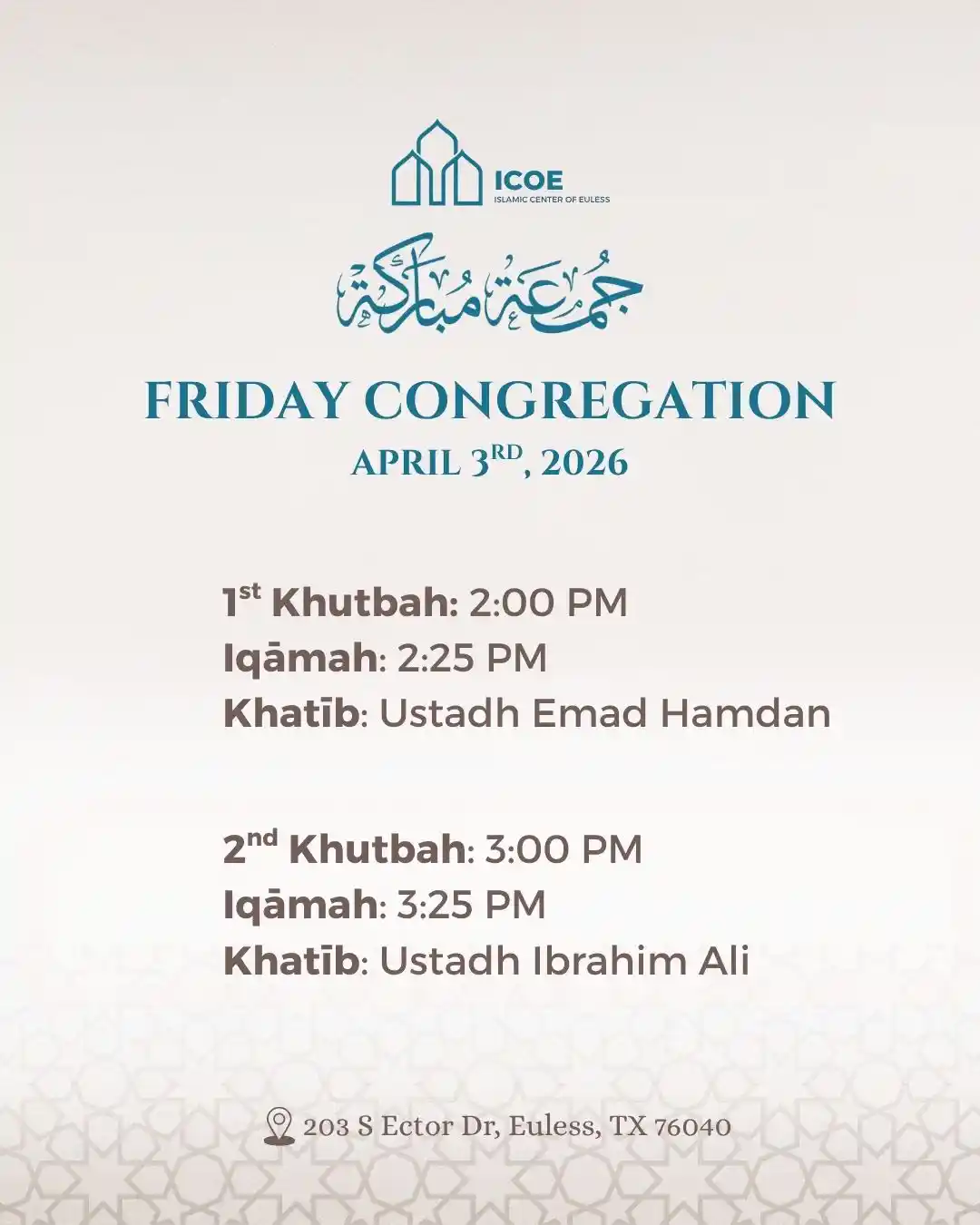 Friday Congregation 3rd April 2026