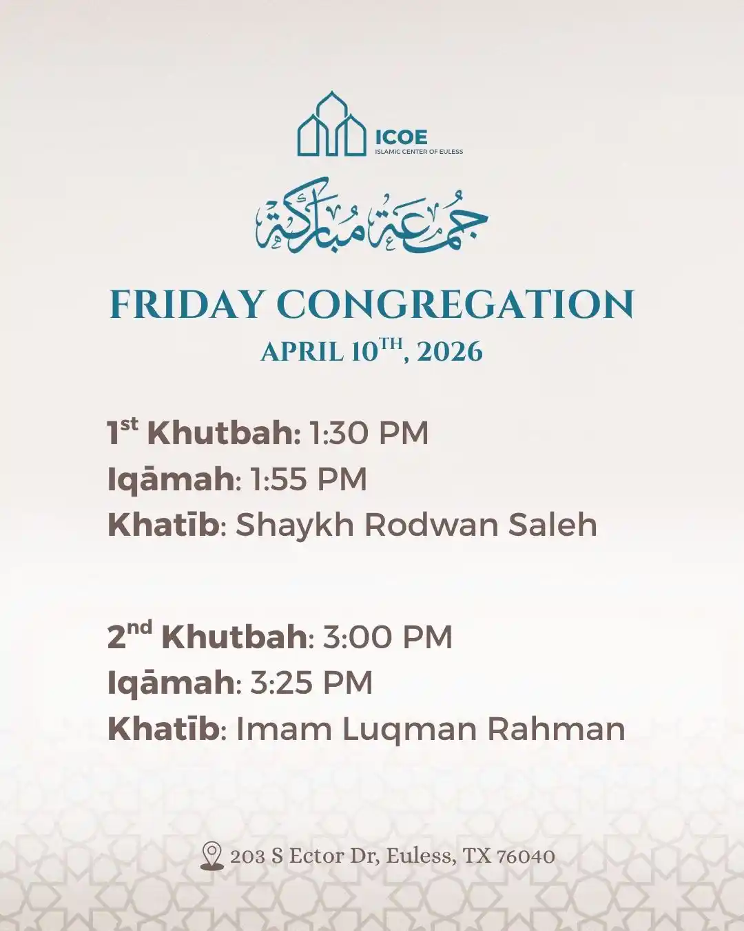 Friday Congregation 10th April 2026
