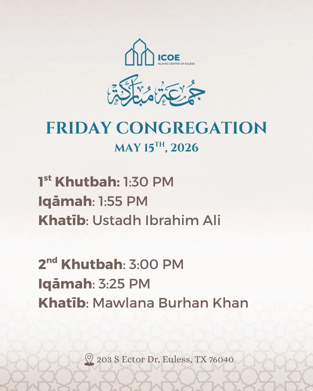Friday Congregation 15th May 2026